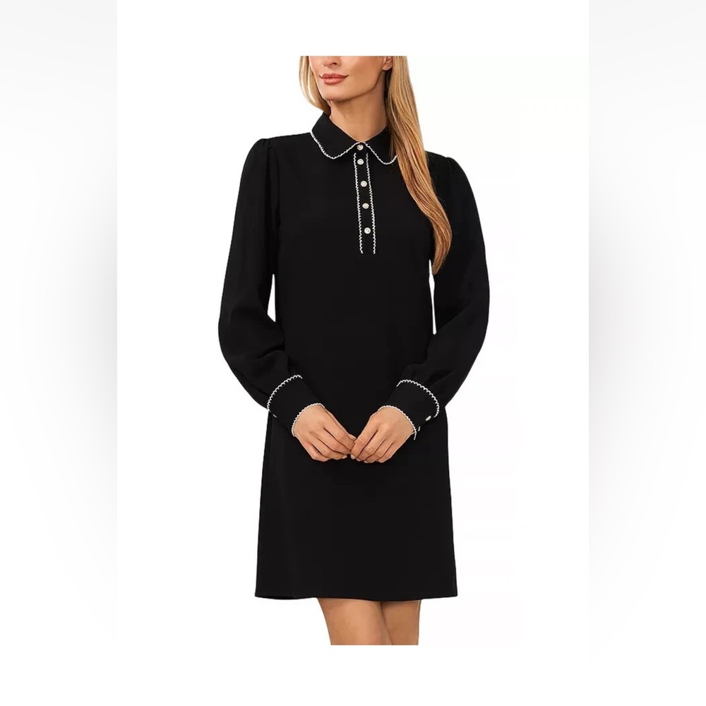 CeCe Rhinestone-Embellished Collared Dress Women's Sz 1X Black Scallop Trim NWT